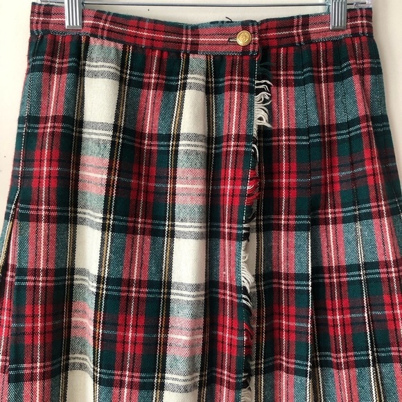 Vintage Christmas Tartan Plaid Wool Wrap Skirt Red Green ILGWU USA Made Size 6 - Picture 7 of 13